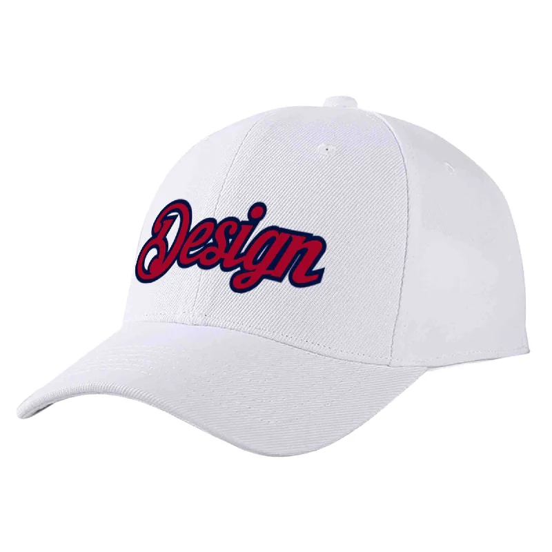 Fantasy Baseball Cap-Custom White Red-Navy Curved Eaves Sport Design Baseball Cap