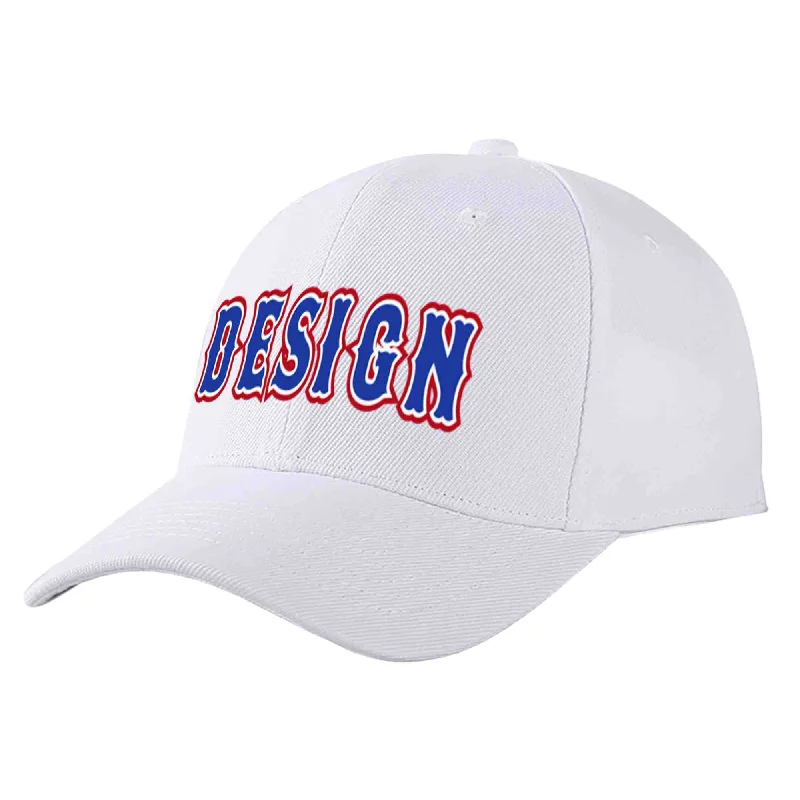 Flexfit Baseball Cap-Custom White Royal-White Curved Eaves Sport Design Baseball Cap