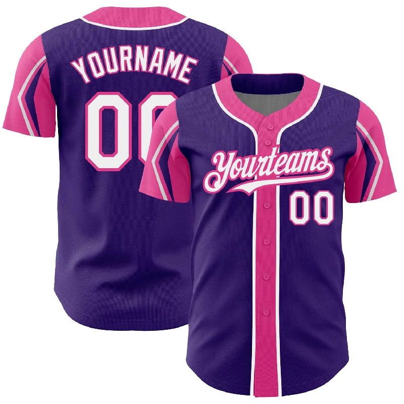 Baseball Culture Jersey-Custom Purple White-Pink 3 Colors Arm Shapes Authentic Baseball Jersey