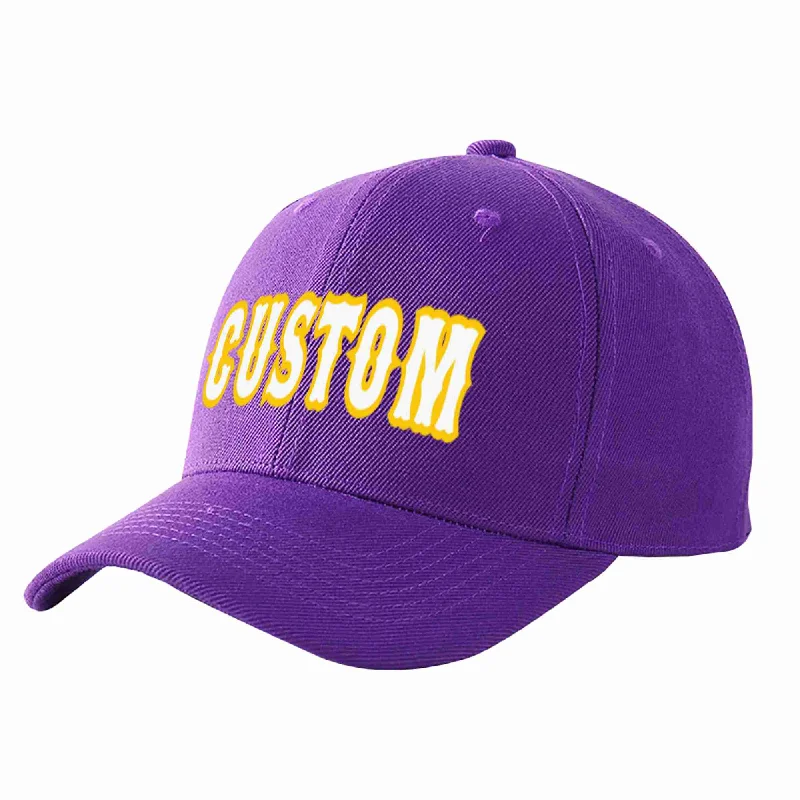 Hunting Baseball Cap-Custom Purple White-Gold Curved Eaves Sport Baseball Cap Design for Men/Women/Youth