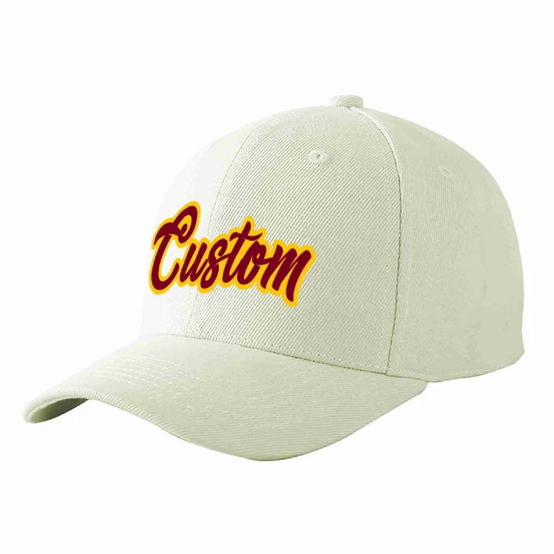 Firefighter Baseball Cap-Custom Cream Crimson-Gold Curved Eaves Sport Baseball Cap Design for Men/Women/Youth