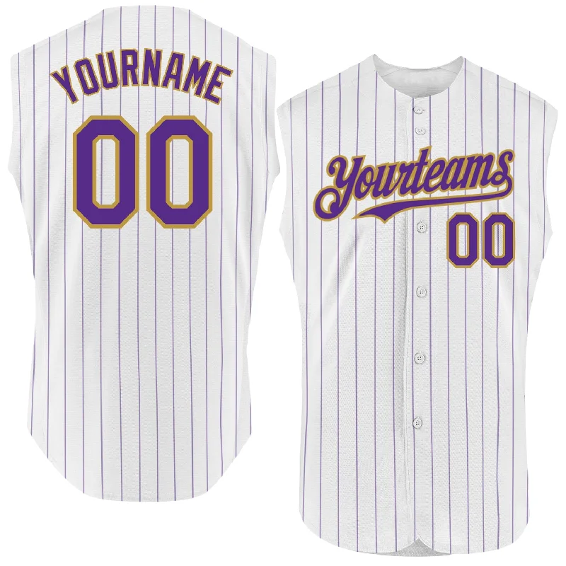 Baseball Collector’s Item Jersey-Custom White Purple Pinstripe Gray Authentic Sleeveless Baseball Jersey