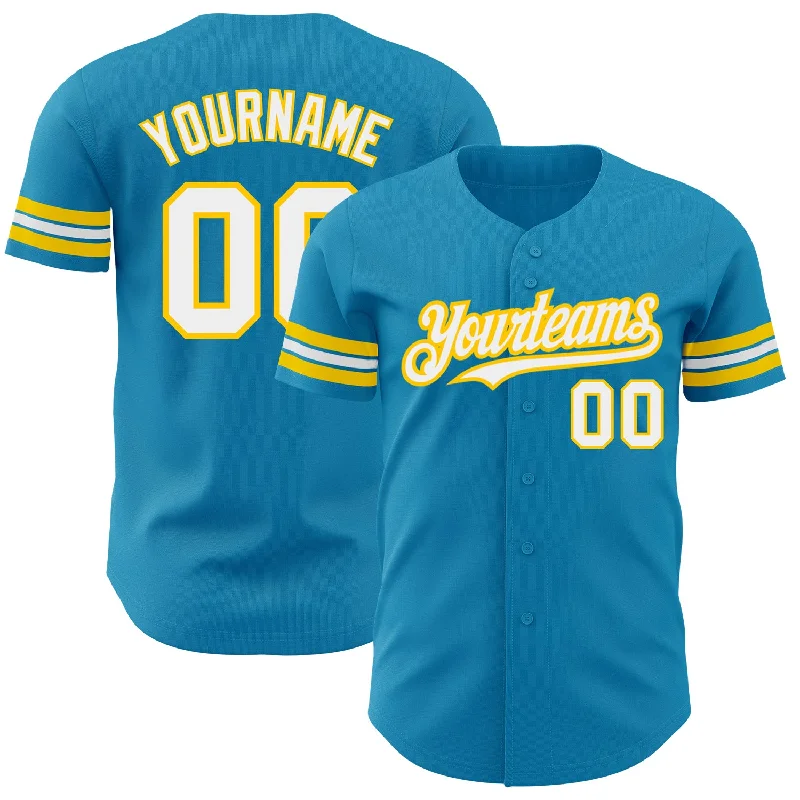 Training Baseball Jersey-Custom Panther Blue White-Yellow Authentic Baseball Jersey