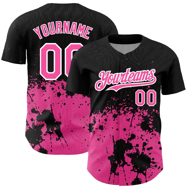 World Series Baseball Jersey-Custom Black Pink-White 3D Pattern Design Abstract Splash Grunge Art Authentic Baseball Jersey