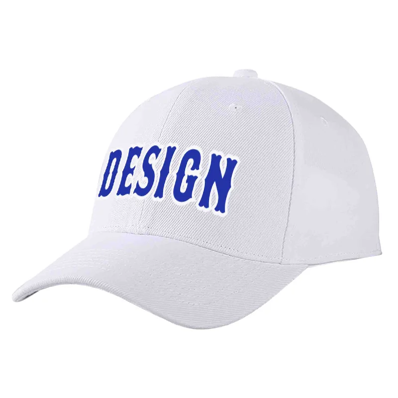 Snapback Baseball Cap-Custom White Royal-White Curved Eaves Sport Design Baseball Cap