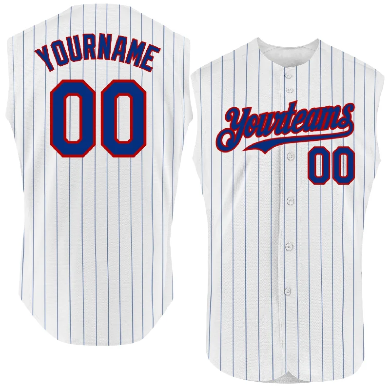 Moisture-Wicking Baseball Jersey-Custom White Royal Pinstripe Orange Authentic Sleeveless Baseball Jersey