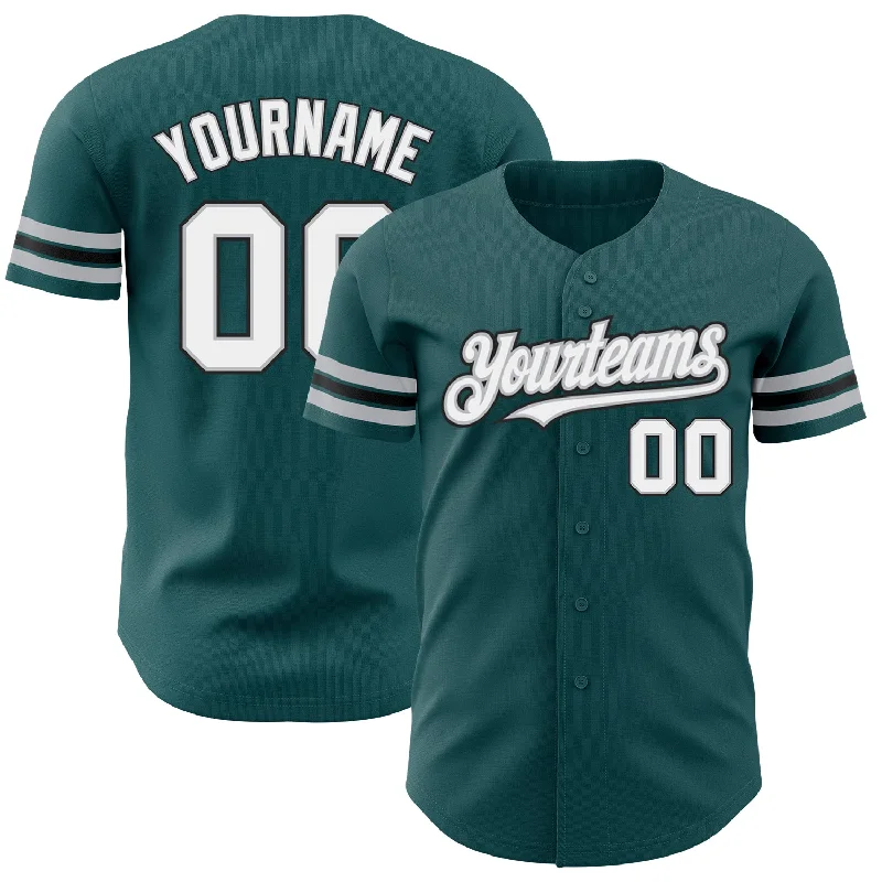 Unisex Baseball Jersey-Custom Midnight Green White Gray-Black Authentic Baseball Jersey