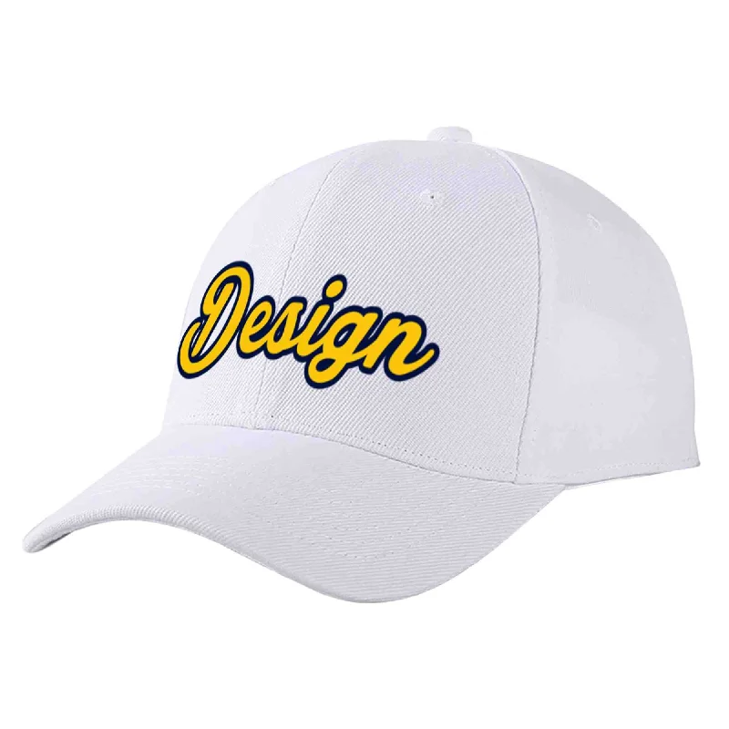 Firefighter Baseball Cap-Custom White Yellow-Navy Curved Eaves Sport Design Baseball Cap