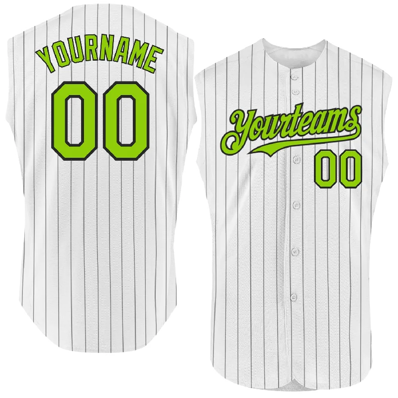 Casual Baseball Jersey-Custom White Black Pinstripe Neon Green Authentic Sleeveless Baseball Jersey