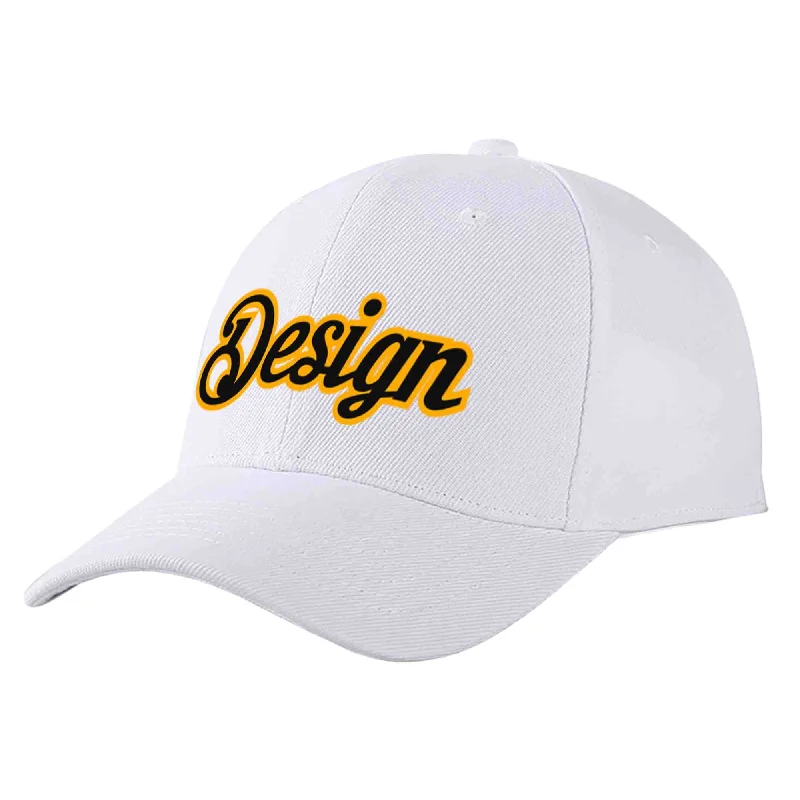 K-Pop Baseball Cap-Custom White Black-Yellow Curved Eaves Sport Design Baseball Cap