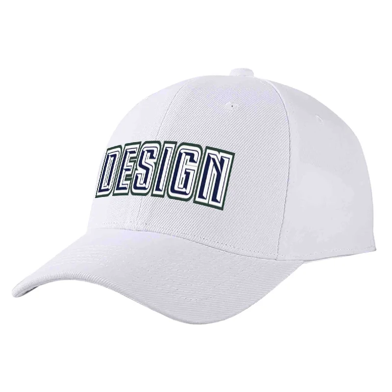 Personalized Baseball Cap-Custom White Navy-White Curved Eaves Sport Design Baseball Cap