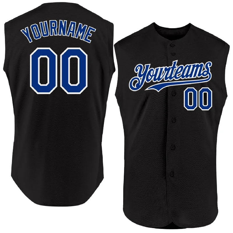 Baseball Manager Jersey-Custom Black Royal-White Authentic Sleeveless Baseball Jersey