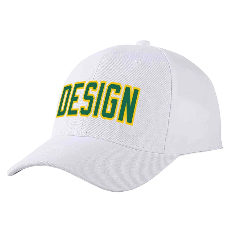 Father's Day Baseball Cap-Custom White Kelly Green-Yellow Curved Eaves Sport Design Baseball Cap