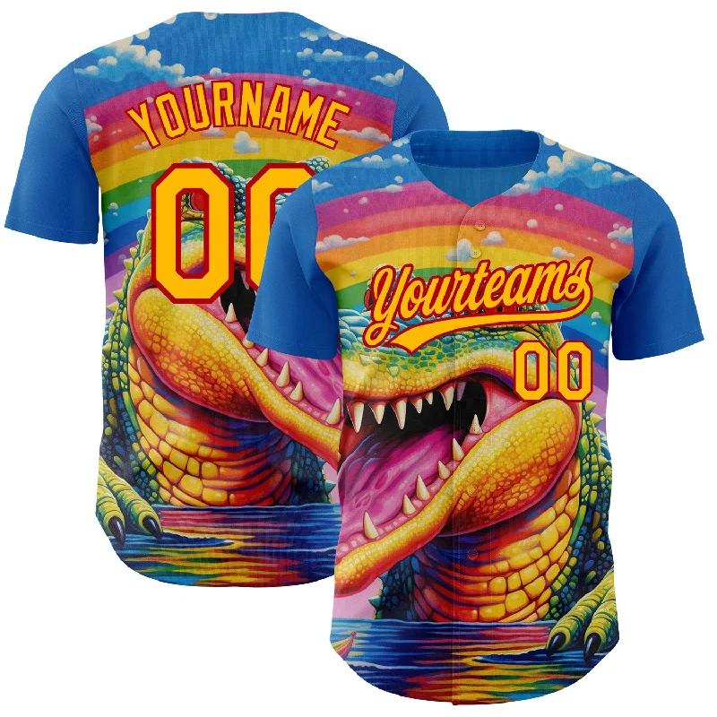 Stretchable Baseball Jersey-Custom Royal Gold-Red 3D Pattern Design Crocodile Authentic Baseball Jersey