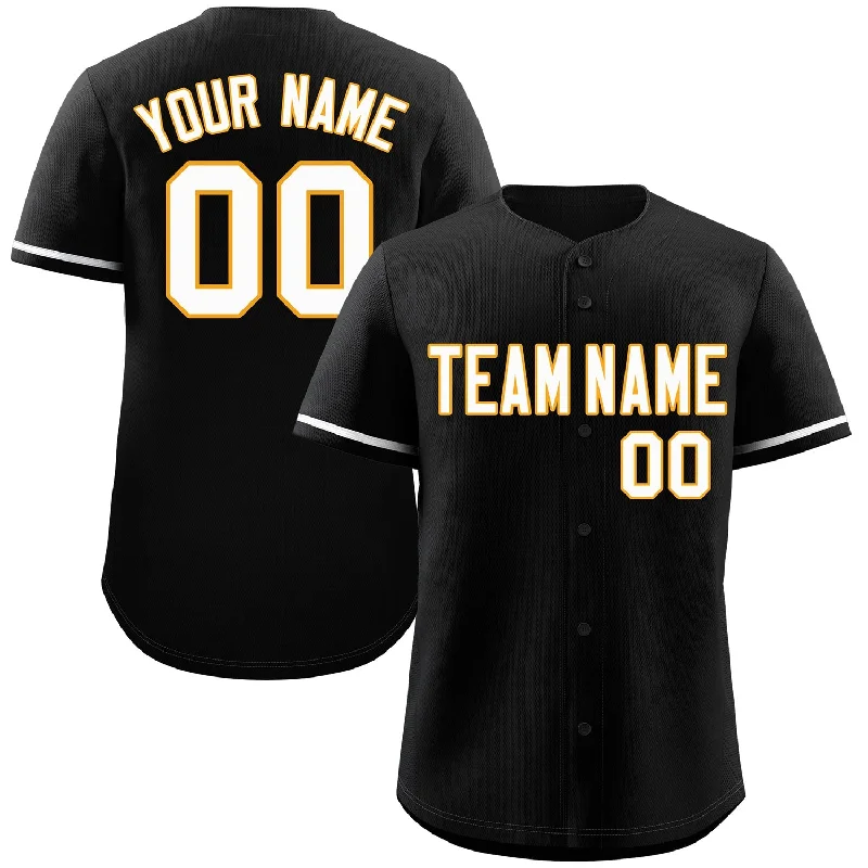 Athletic Fit Baseball Jersey-Custom Black White-Yellow Classic Style Authentic Baseball Jersey