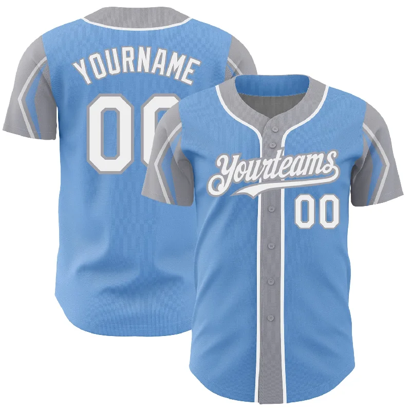 UV Protection Baseball Jersey-Custom Light Blue White-Gray 3 Colors Arm Shapes Authentic Baseball Jersey