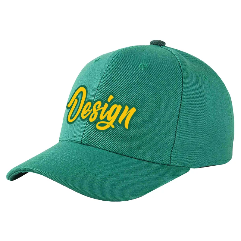 Unisex Baseball Cap-Custom Light Green Gold-Kelly Green Curved Eaves Sport Design Baseball Cap