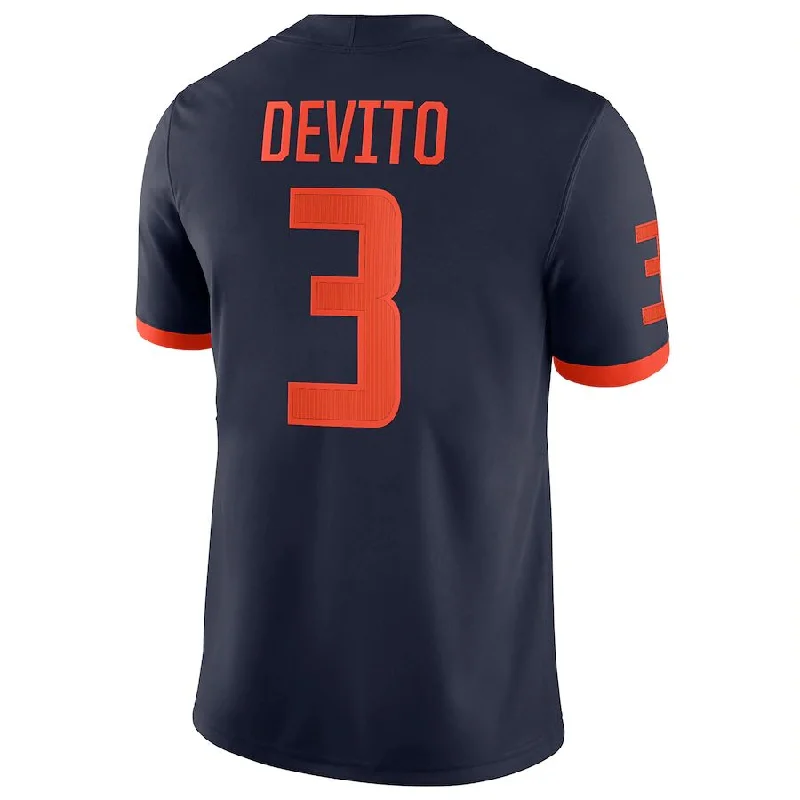 MVP Football Jersey-I.Fighting Illini #3 Tommy DeVito NIL Replica Football Jersey  Navy Stitched American College Jerseys