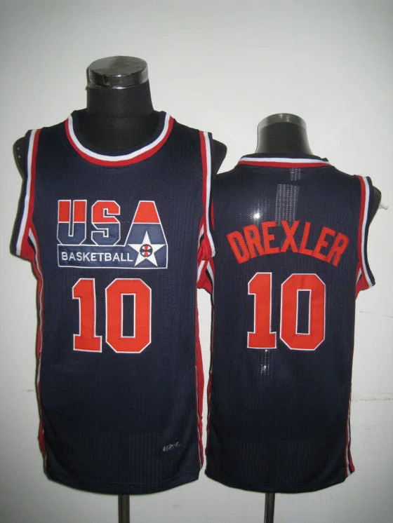 Camo Basketball Jersey-USA Basketball 1992 Dream Team 10 Clyde Drexler Blue Basketball Jersey