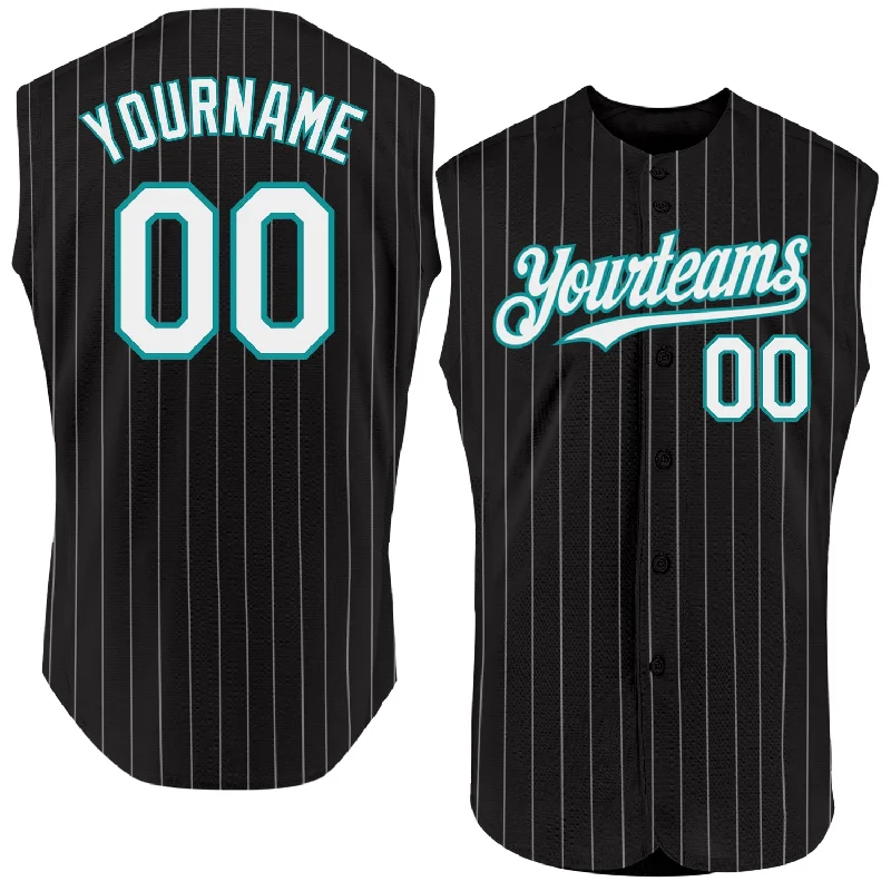 School Spirit Baseball Jersey-Custom Black White Pinstripe Purple Authentic Sleeveless Baseball Jersey