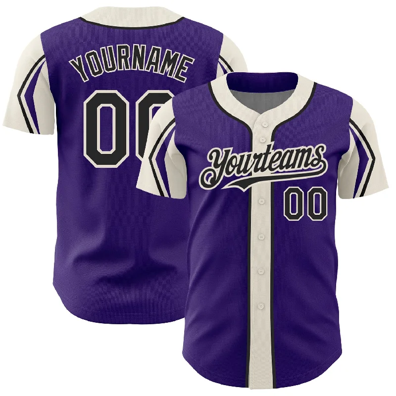 Baseball Legacy Jersey-Custom Purple Black-Cream 3 Colors Arm Shapes Authentic Baseball Jersey