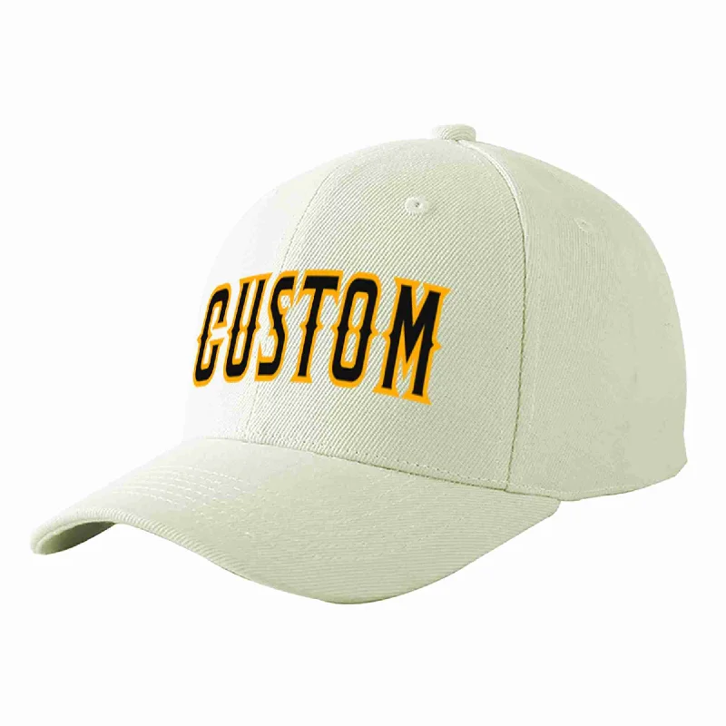 Outdoor Work Baseball Cap-Custom Cream Black-Yellow Curved Eaves Sport Baseball Cap Design for Men/Women/Youth