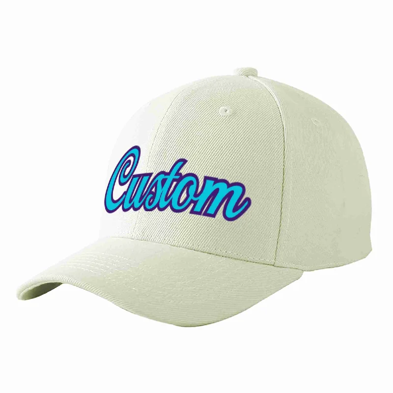 DIY Enthusiast Baseball Cap-Custom Cream Light Blue-Purple Curved Eaves Sport Baseball Cap Design for Men/Women/Youth