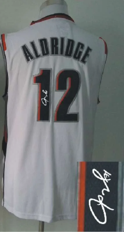 Basketball Trivia Jersey-Blazers 12 Aldridge White Signature Edition Basketball Jerseys