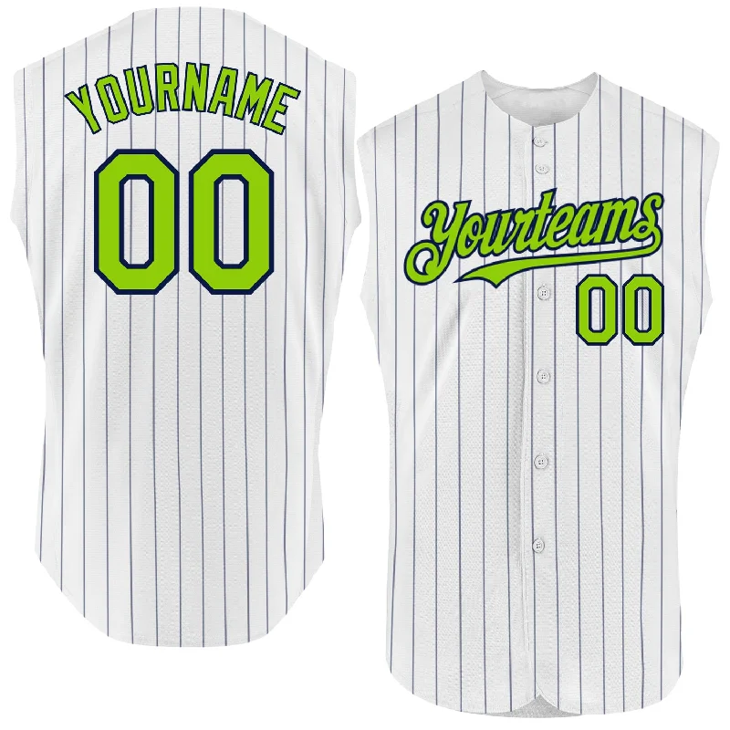 Pro Athlete Baseball Jersey-Custom White Navy Pinstripe Navy Authentic Sleeveless Baseball Jersey