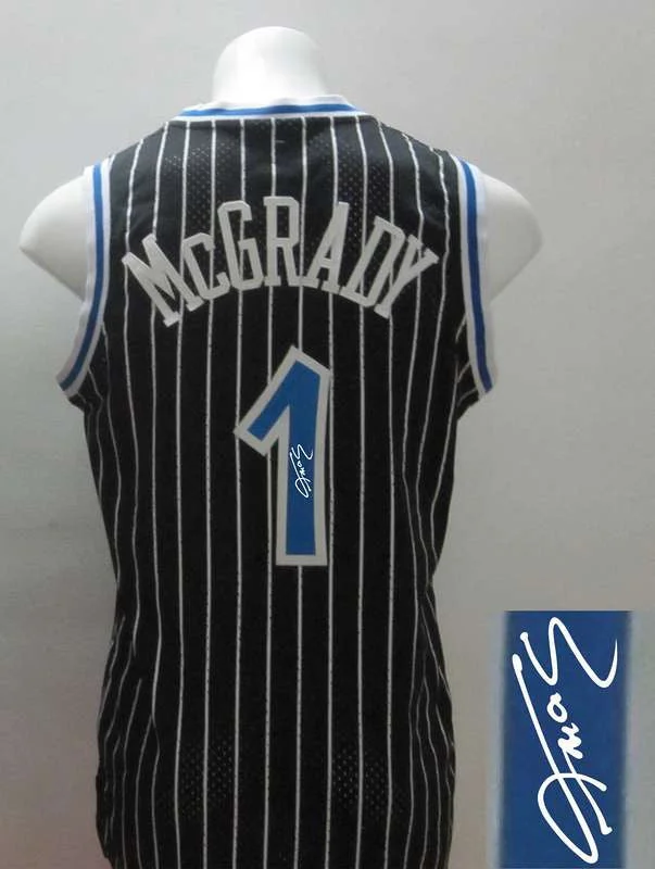 Kids Basketball Jersey-Magic 1 McGrady Black Pinstripe Signature Edition Basketball Jerseys