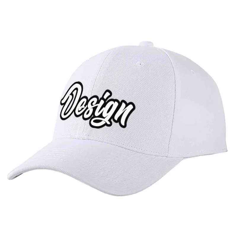 Snapback Baseball Cap-Custom White White-Black Curved Eaves Sport Design Baseball Cap