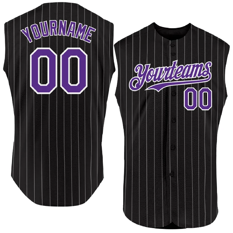 Baseball Homecoming Jersey-Custom Black White Pinstripe Royal Authentic Sleeveless Baseball Jersey