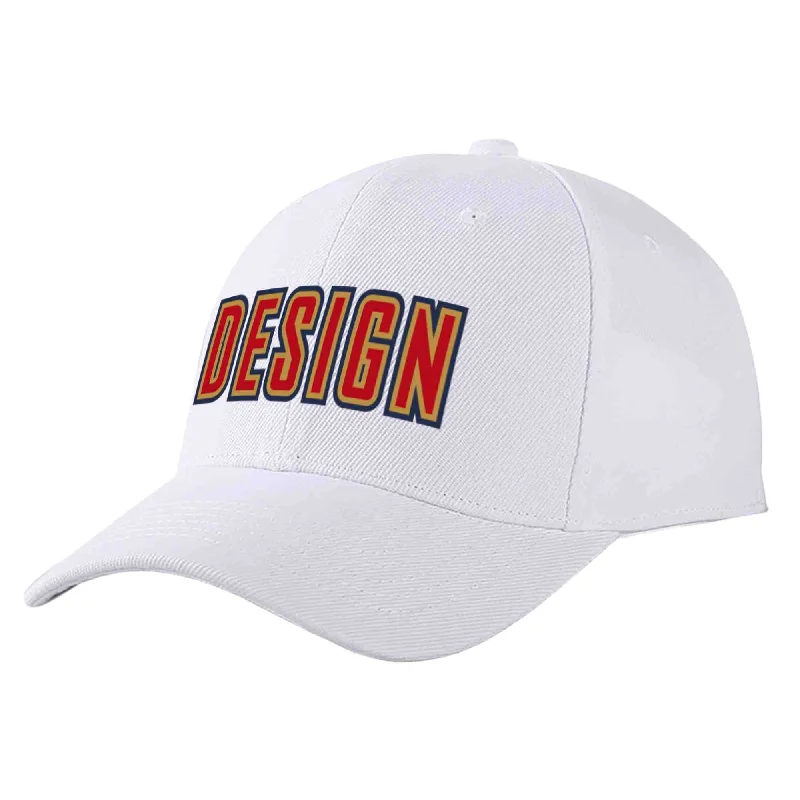 Waterproof Baseball Cap-Custom White Red-Old Gold Curved Eaves Sport Design Baseball Cap