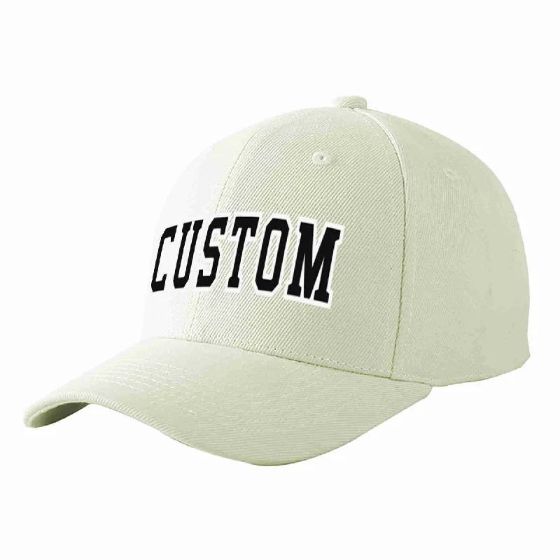 Skateboarding Baseball Cap-Custom Cream Black-White Curved Eaves Sport Baseball Cap Design for Men/Women/Youth