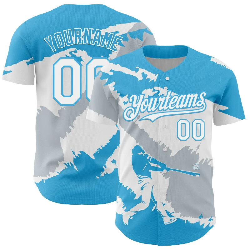 Logo Baseball Jersey-Custom Sky Blue White-Silver 3D Guatemala Guatemalan Flag Authentic Baseball Jersey