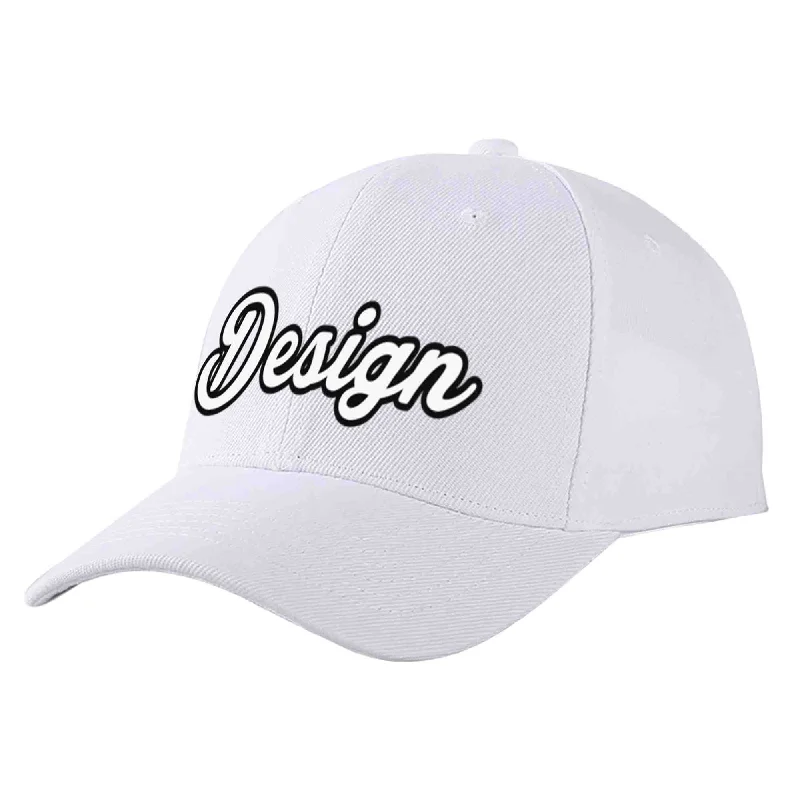 Leather Baseball Cap-Custom White White-Black Curved Eaves Sport Design Baseball Cap