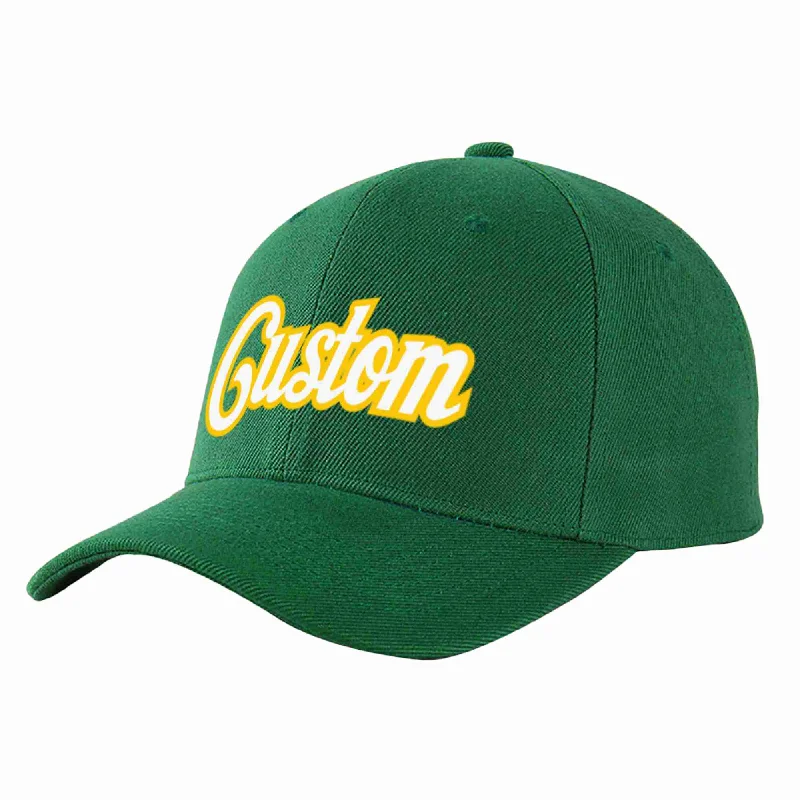 Friendship Baseball Cap-Custom Green White-Gold Curved Eaves Sport Baseball Cap Design for Men/Women/Youth