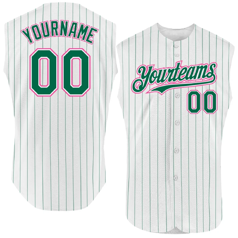 Custom Baseball Jersey-Custom White Kelly Green Pinstripe Orange Authentic Sleeveless Baseball Jersey