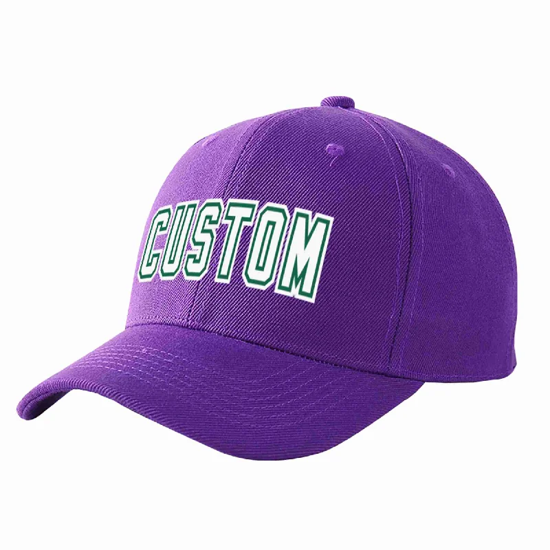 Racing Fan Baseball Cap-Custom Purple White-Kelly Green Curved Eaves Sport Baseball Cap Design for Men/Women/Youth