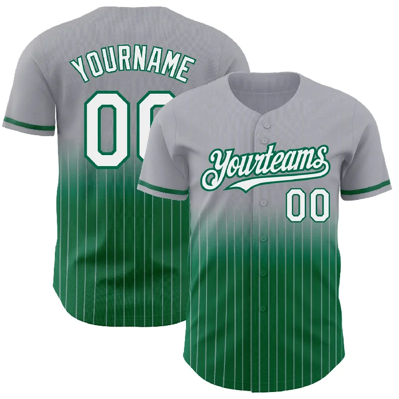 Streetwear Baseball Jersey-Custom Gray Pinstripe White-Kelly Green Authentic Fade Fashion Baseball Jersey