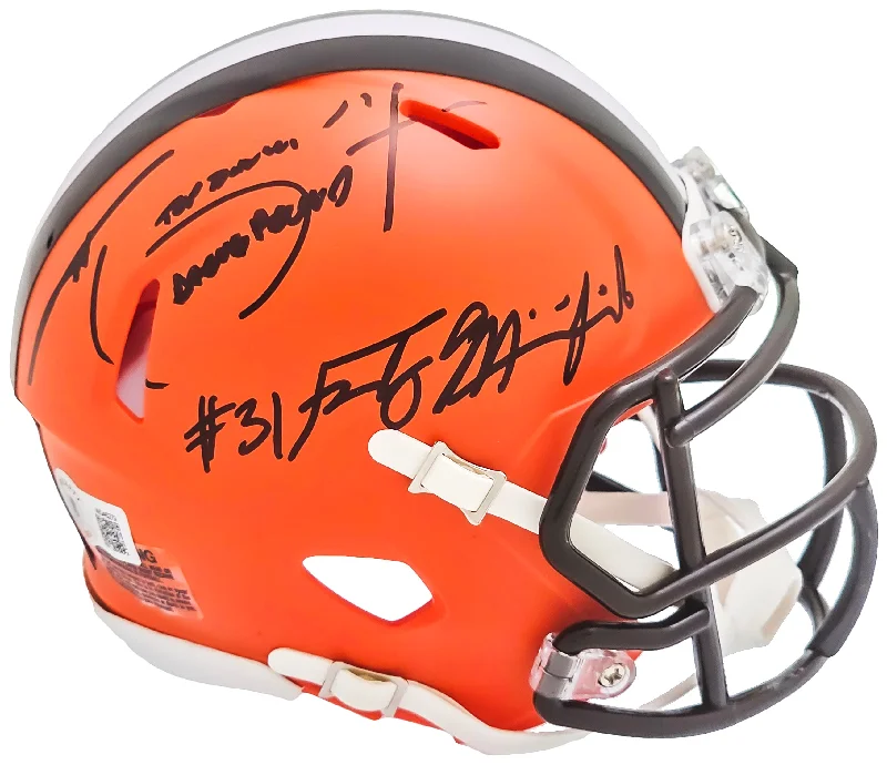 Backyard Rugby Helmet-Hanford Dixon & Frank Minnifield Autographed Cleveland Browns Brown Speed Mini Helmet "Dawg Pound" Beckett BAS Witness Stock #216719