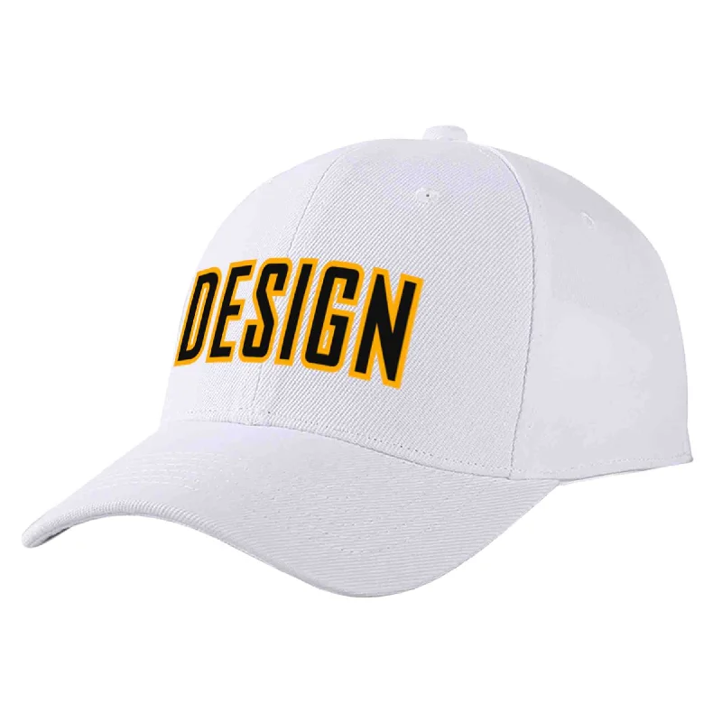 Heavy-Duty Baseball Cap-Custom White Black-Yellow Curved Eaves Sport Design Baseball Cap