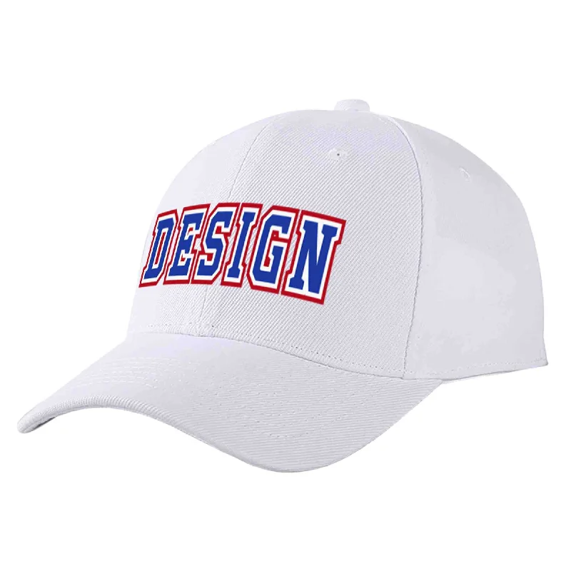 Rancher Baseball Cap-Custom White Royal-White Curved Eaves Sport Design Baseball Cap