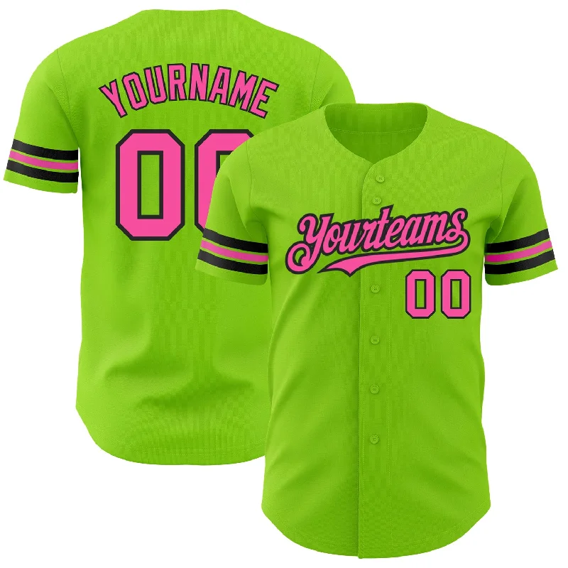 Minor League Baseball Jersey-Custom Neon Green Pink-Black Authentic Baseball Jersey