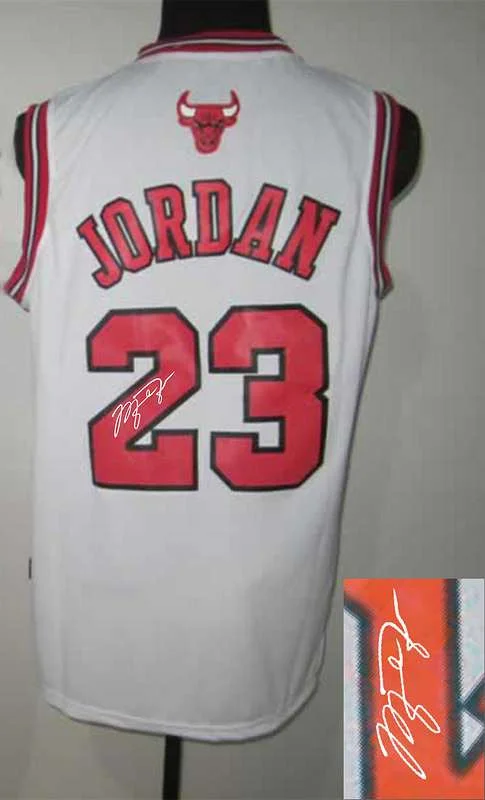 Birthday Basketball Jersey-Bulls 23 Jordan White Signature Edition Basketball Jerseys