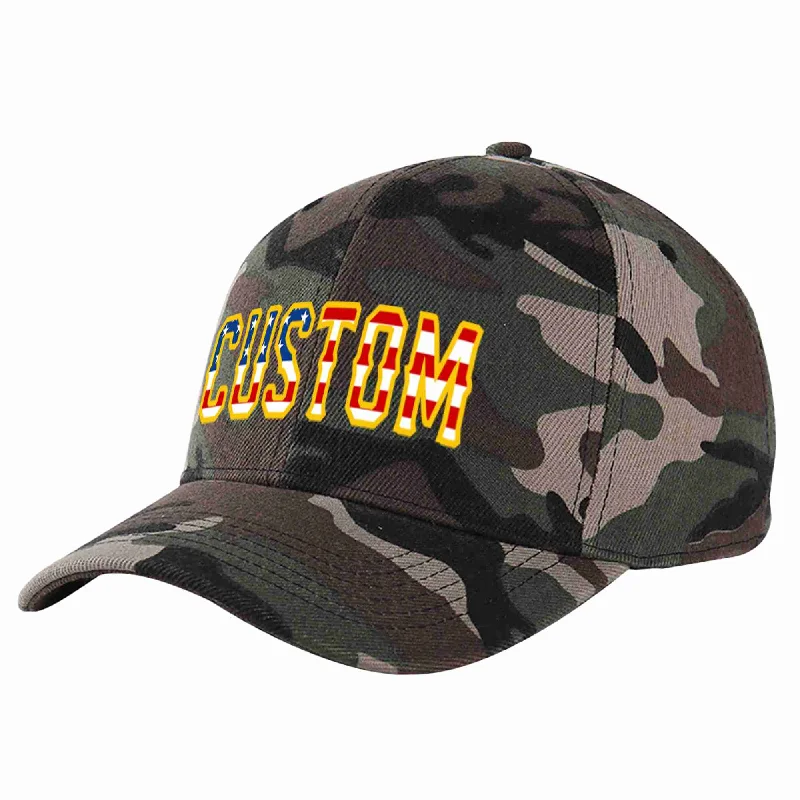 Luxury Baseball Cap-Custom Camo Vintage USA Flag-Gold Curved Eaves Sport Baseball Cap Design for Men/Women/Youth