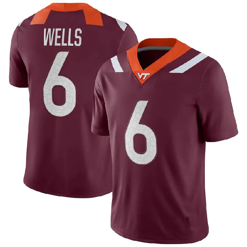 Valentine’s Day Football Jersey-V.Tech Hokies #6 Grant Wells NIL Replica Football Jersey Maroon Stitched American College Jerseys