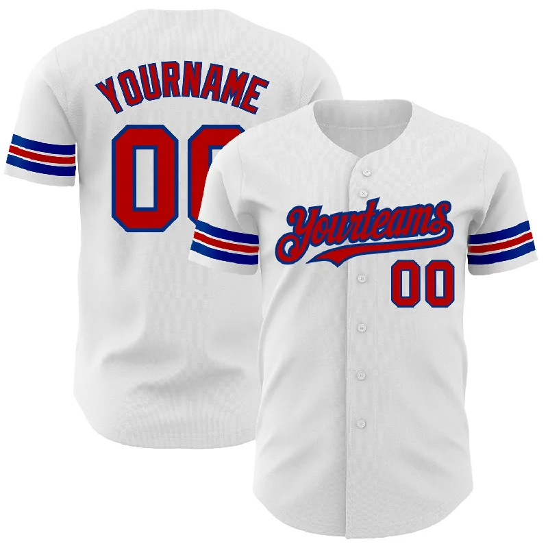 Softball League Baseball Jersey-Custom White Red-Royal Authentic Baseball Jersey