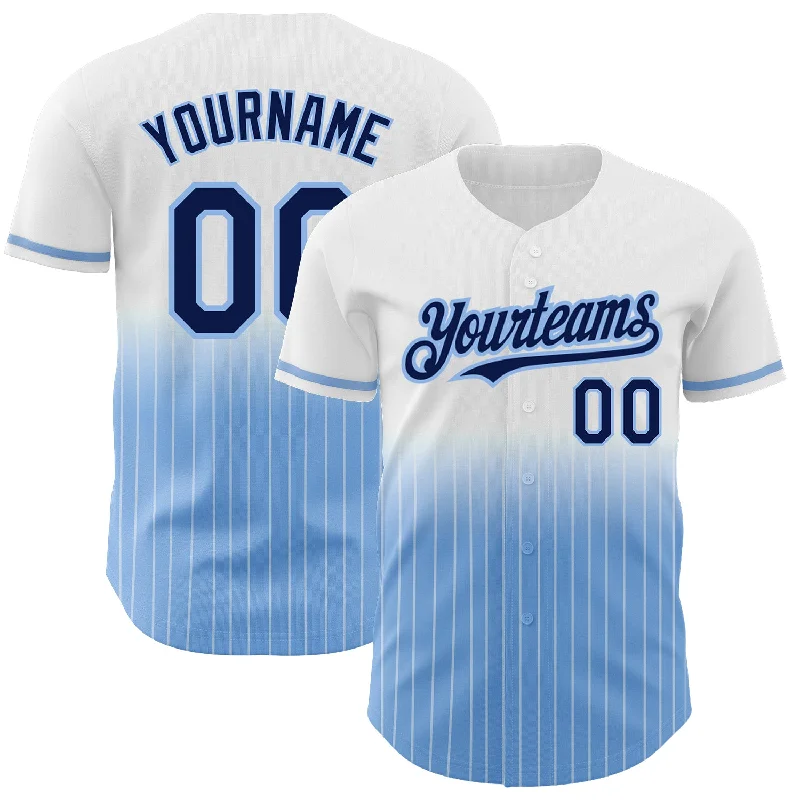 Vintage Baseball Jersey-Custom White Pinstripe Navy-Light Blue Authentic Fade Fashion Baseball Jersey