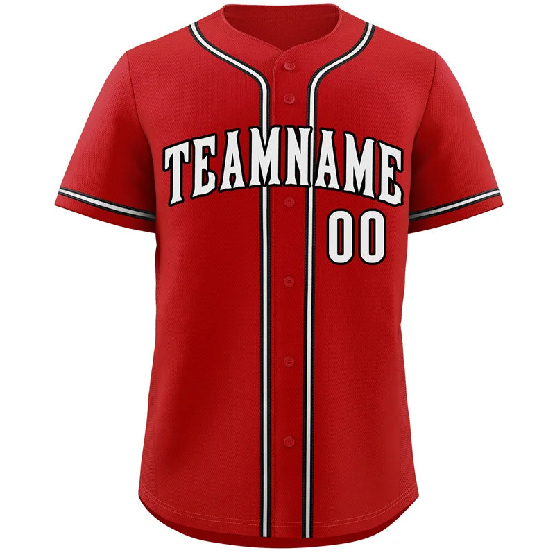 Authentic Baseball Jersey-Custom Red White-Black Classic Style Authentic Baseball Jersey